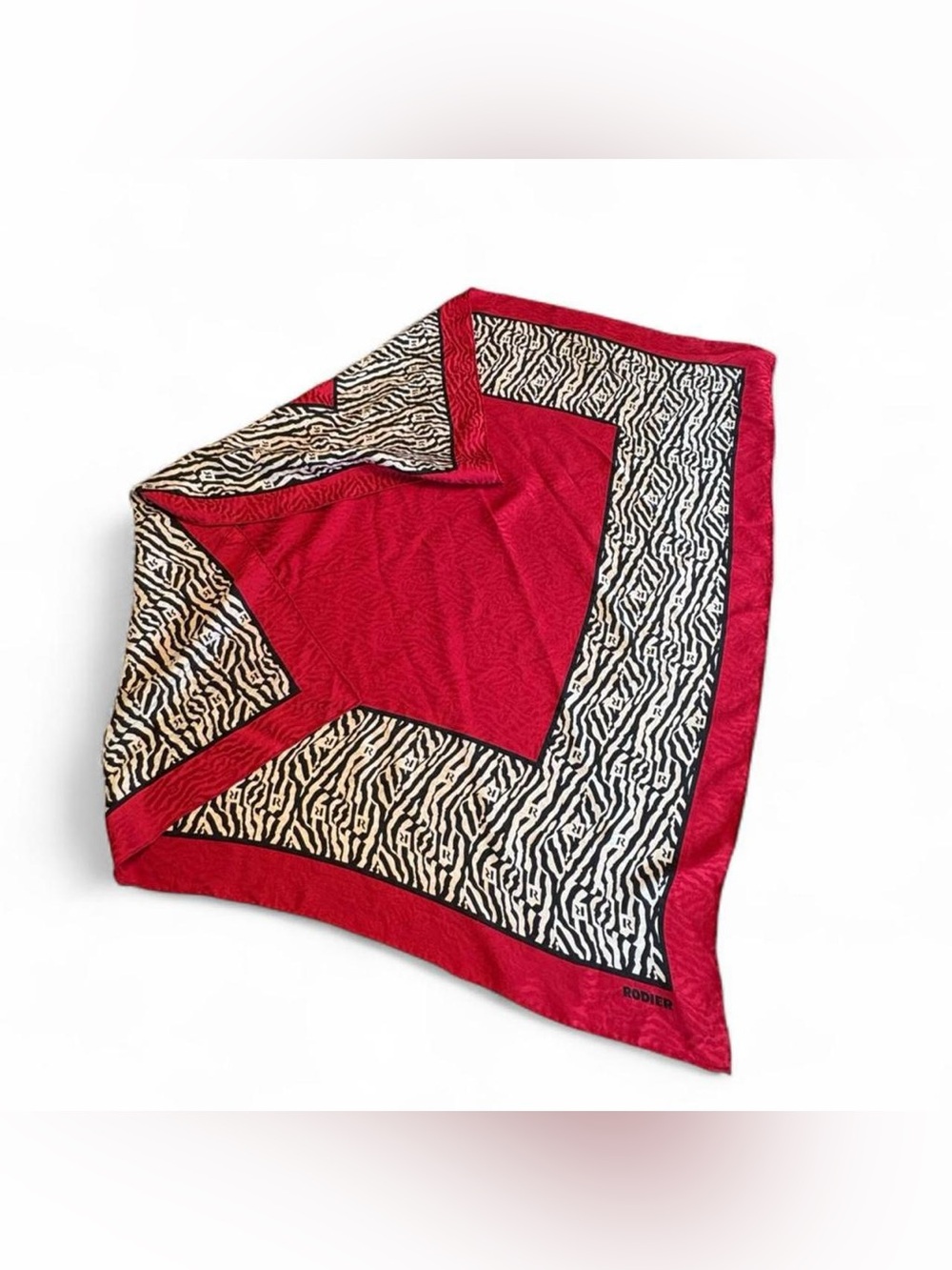 RODIER Paris Red Zebra Print Square Scarf Flowy Silky Old Money Classic Preppy